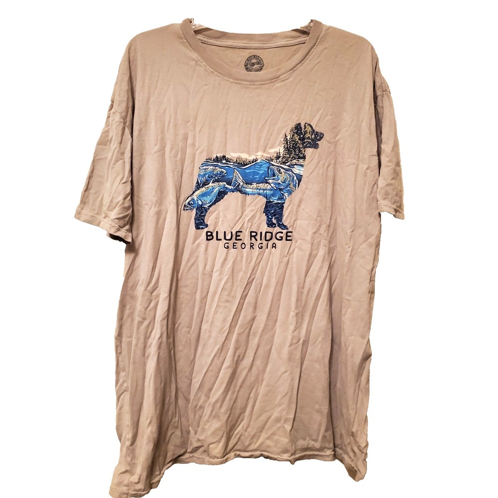 The Duck Company Blue Ridge Georgia Dog Fish Graphic T-Shirt Mens 2XL Tan Cotton
